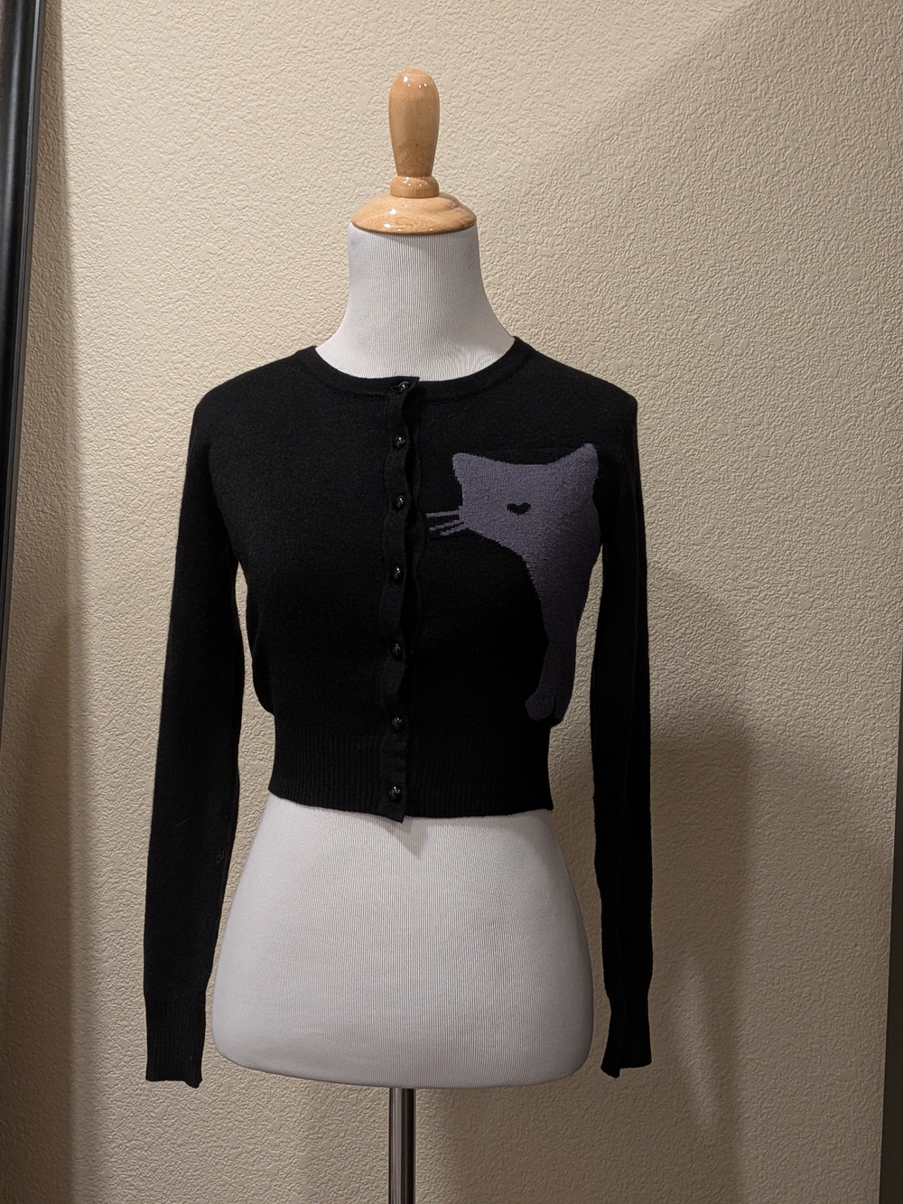 Collectif London Black Cat Cropped Cardigan XXS Retro Rockabilly